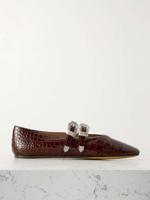 LE MONDE BÉRYL Claudia croc-effect patent leather Mary-Jane ballet flats Chocolate