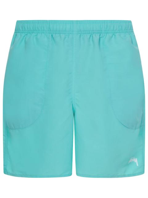 Stüssy Swimsuit in aquamarine nylon with screen-printed logo on the left leg.