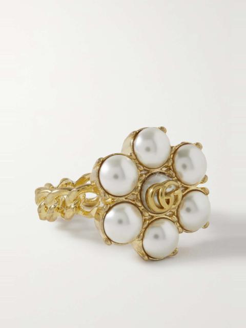 GUCCI Gold-tone faux pearl ring