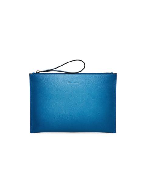 Santoni Light blue saffiano leather pouch