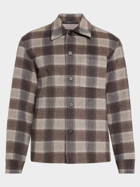 Theory Men's Double-Face Wool Check Overshirt with Pocket