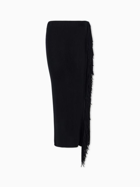 EMPORIO ARMANI HIGH-WAISTED VISCOSE SKIRT WITH A SLIT AND SIDE FRINGE