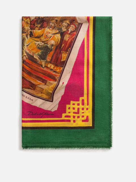Dolce & Gabbana Scarf in modal and cashmere with Silk road print: 140 x 140cm- 55 x 55 inches