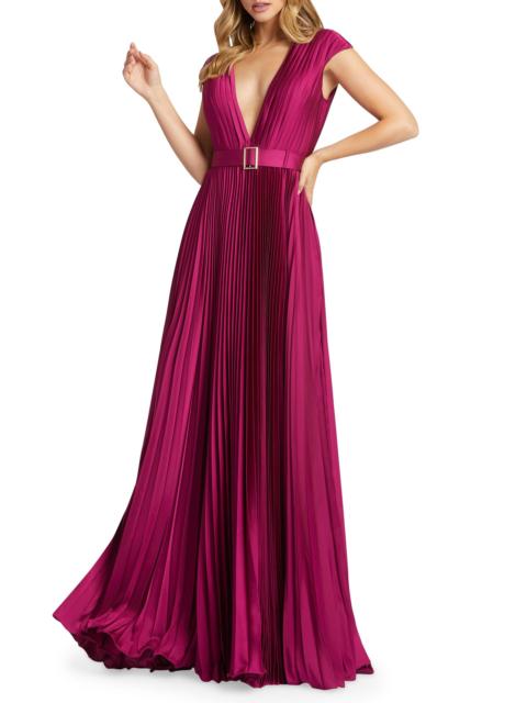 MAC DUGGAL Women's Ieena Satin Pleated Gown - Raspberry