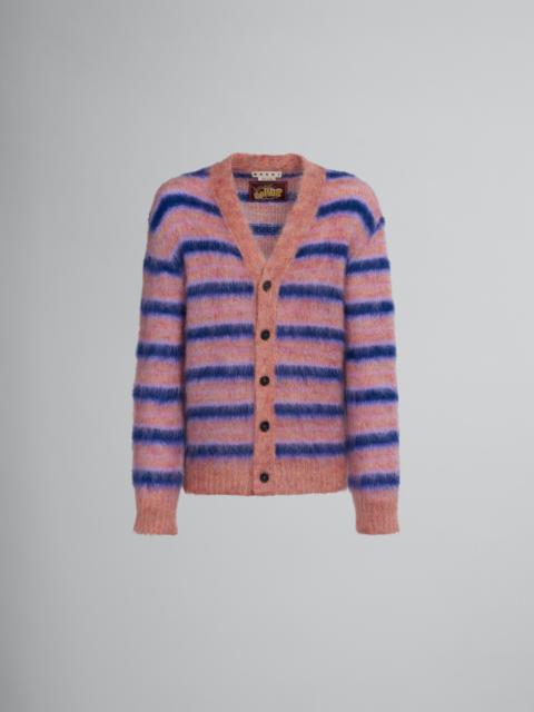 PINK STRIPED MOHAIR CARDIGAN