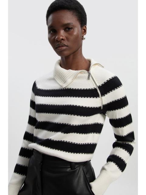 KAREN MILLEN Stripe Zip Through Funnel Neck Knit Jumper