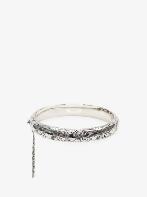 Alexander McQueen Thin Engraved Bangle in Antique Silver