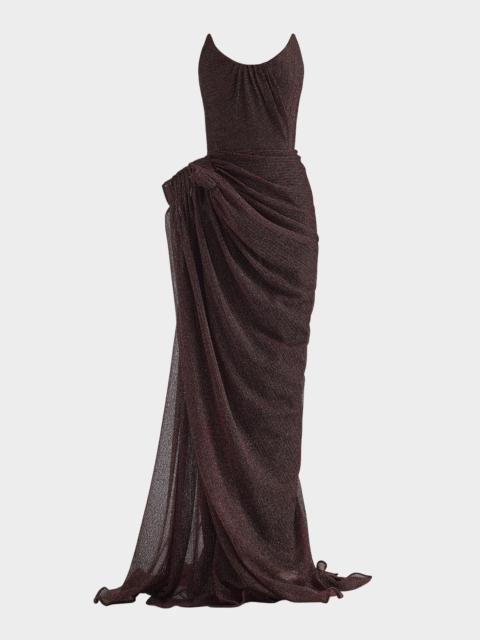 MATICEVSKI Lexicon Metallic Draped Strapless Column Gown