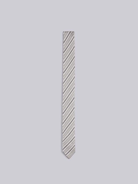 Thom Browne Tonal Grey Silk Stripe Jacquard Knit Tie