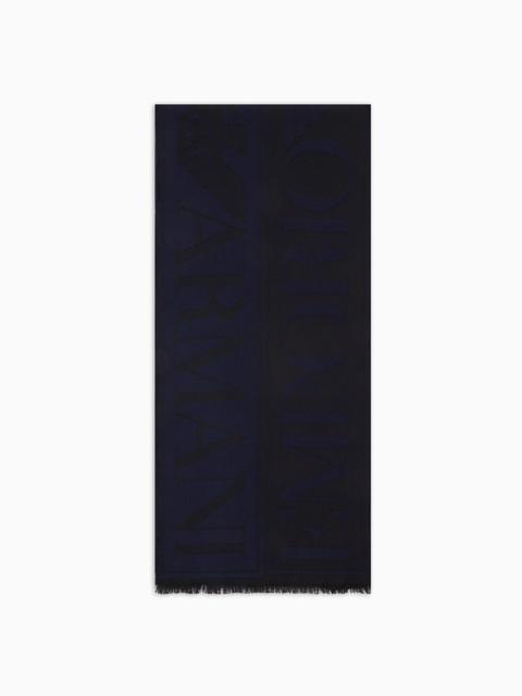 EMPORIO ARMANI Virgin wool scarf with oversized jacquard lettering