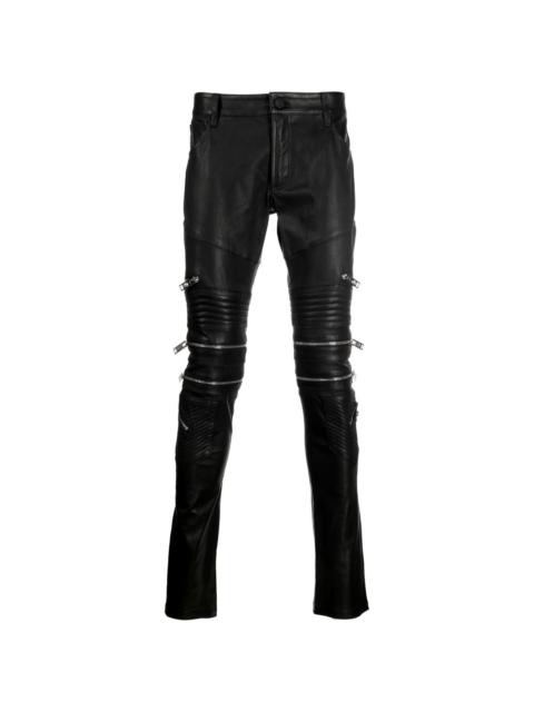 zippered leather biker trousers