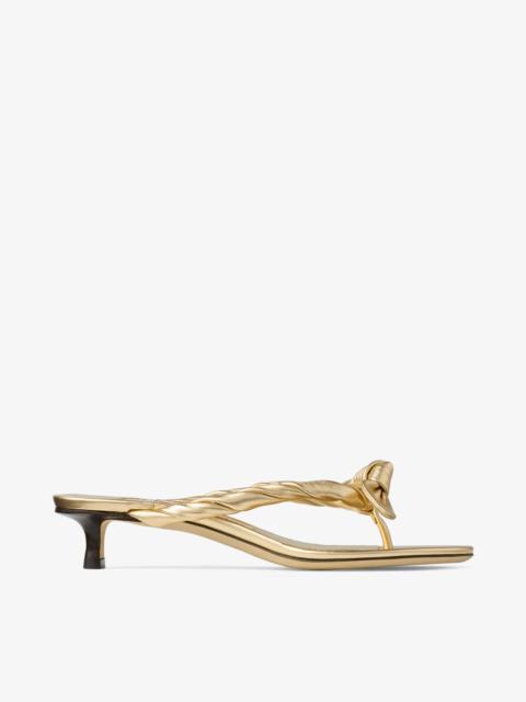 JIMMY CHOO Liss 35
Gold Metallic Nappa Leather Mule Sandals with Bow