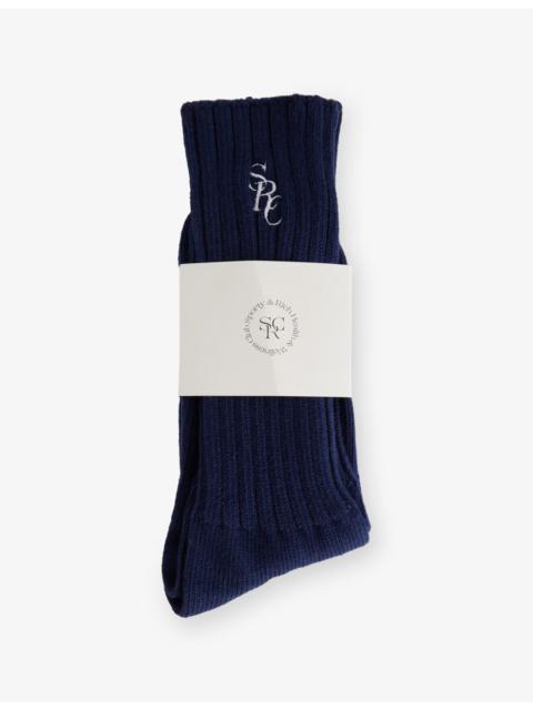Sporty & Rich Logo-Embroidered Rib-Knit Socks