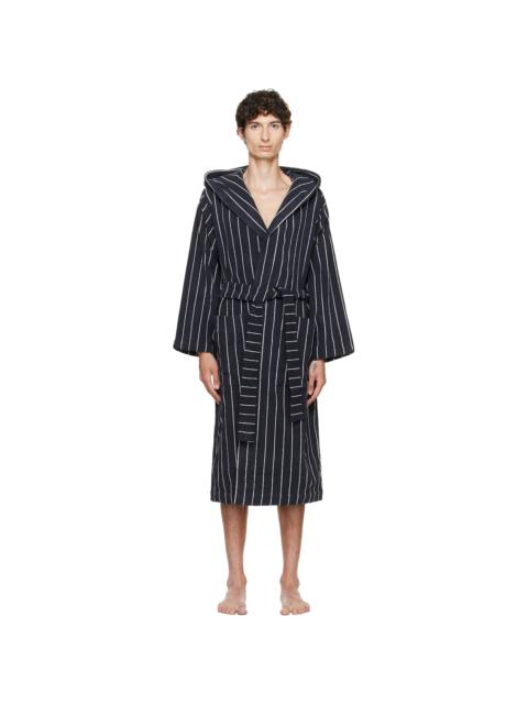 TEKLA Black & White Terry Hooded Bathrobe