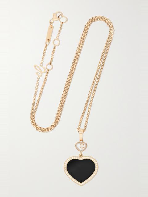 Happy Hearts 18-karat rose gold, onyx and diamond necklace