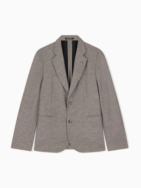 EMPORIO ARMANI UNLINED BLAZER IN BONDED JERSEY CHEVRON WITH VIRGIN WOOL