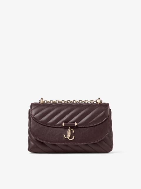 JIMMY CHOO Curve Crossbody Small Deep Merlot Quilted Biker Leather Crossbody Bag