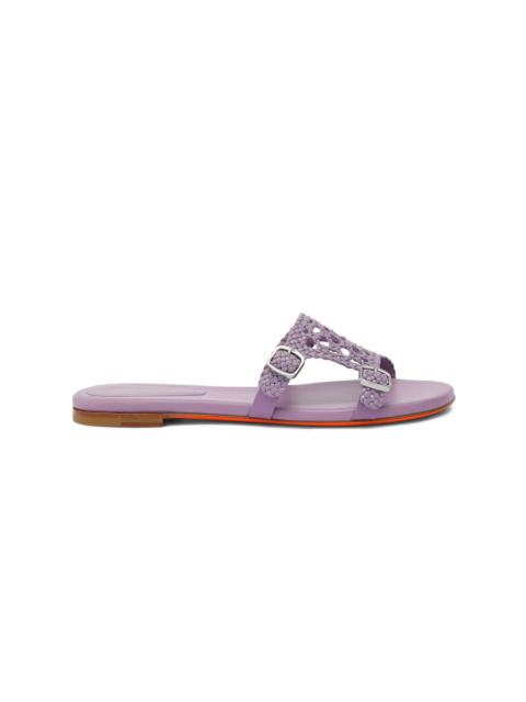 Santoni Women's lilac woven leather double-buckle slide sandal