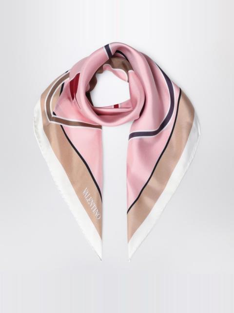 Pink Vlogo print silk scarf