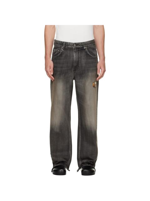 We11done Black Repaired Check Denim Jeans