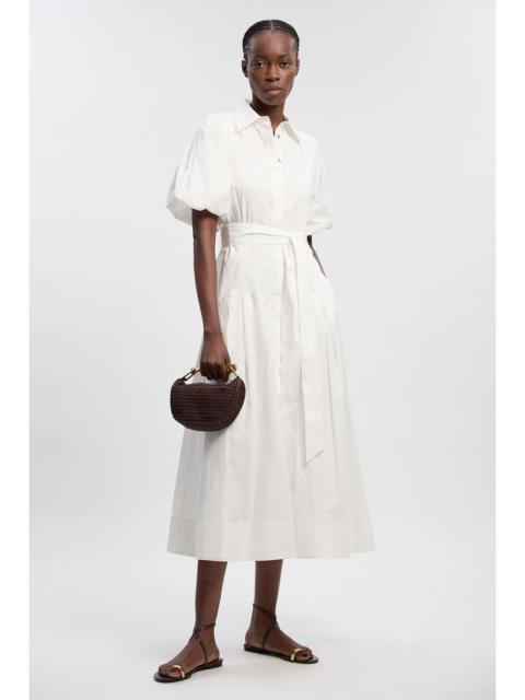 KAREN MILLEN Cotton Puff Sleeve Woven Midi Shirt Dress With Dropped Waist Detail