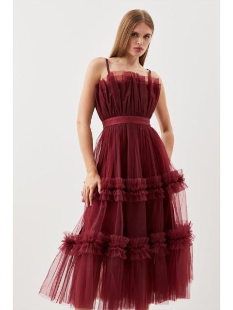 KAREN MILLEN Tulle Bandeau Tiered Midi Dress