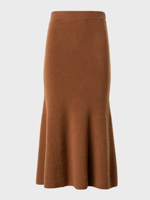 AKRIS Ribbed Cashmere Godet Midi Skirt