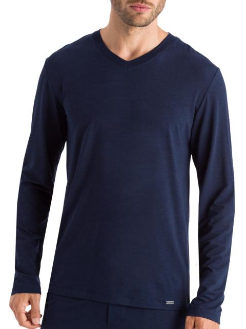 HANRO Men's Casuals Long-Sleeve V-Neck T-Shirt - Deep Navy