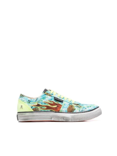 Flame-print canvas low-top sneakers