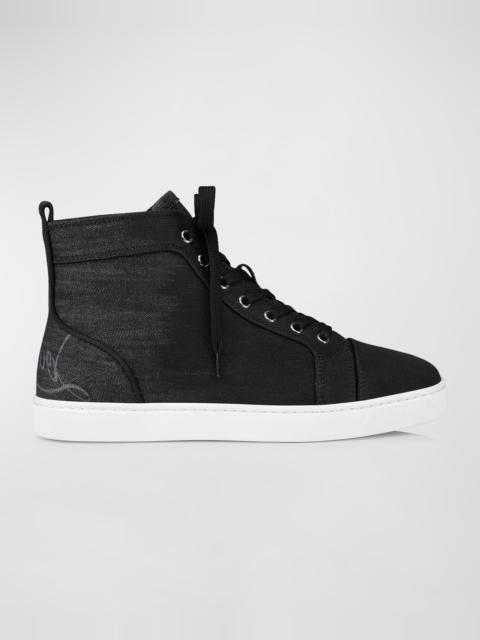 Christian Louboutin Men's Fun Louis Denim High-Top Sneakers