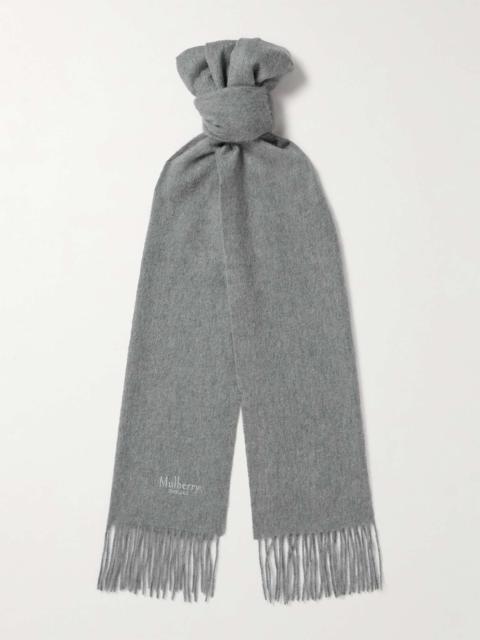 Mulberry Logo-Embroidered Fringed Cashmere Scarf