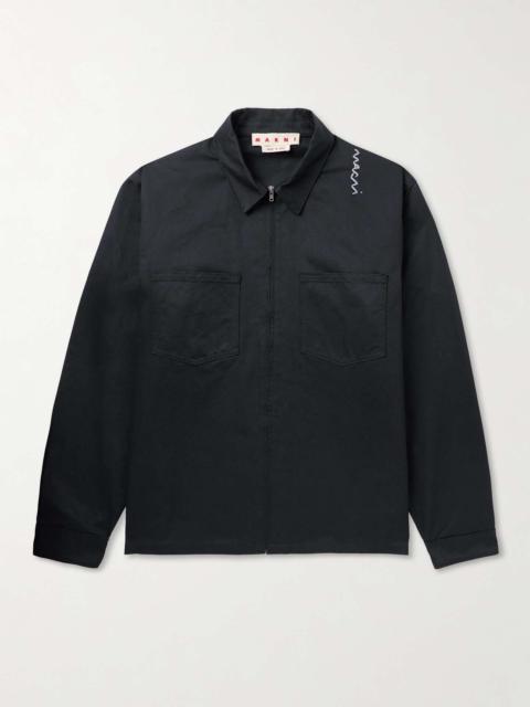 Marni Logo-Embroidered Cotton-Gabardine Overshirt