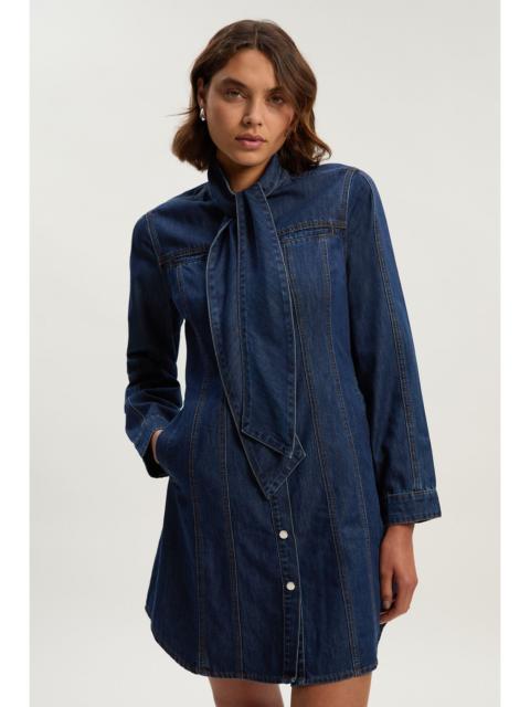 KAREN MILLEN Denim Pussy Bow Shirt Dress