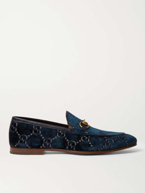 GUCCI Jordaan Horsebit Leather-Trimmed Logo-Embroidered Velvet Loafers