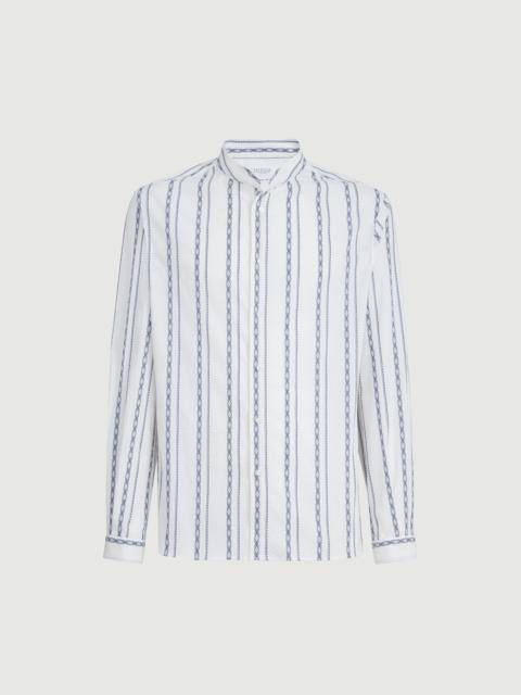 Brunello Cucinelli Ethnic stripe seersucker easy fit shirt with Mandarin collar