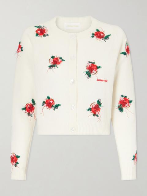 SHUSHU/TONG Cropped Embroidered Wool Cardigan