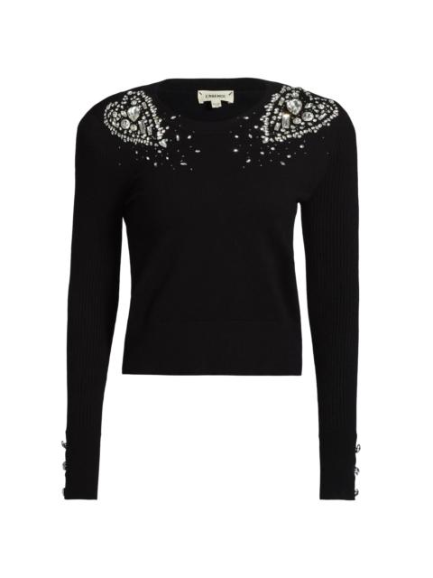 L'AGENCE Women's Cesca Crystal Knit Crewneck Sweater - Black Crystal