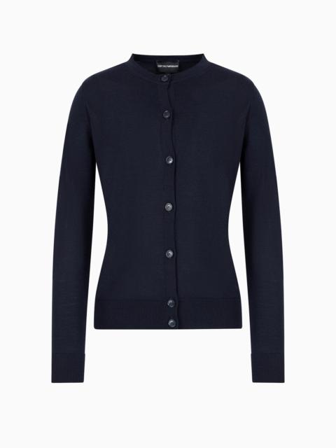 EMPORIO ARMANI Cardigan in plain-knit, pure virgin wool