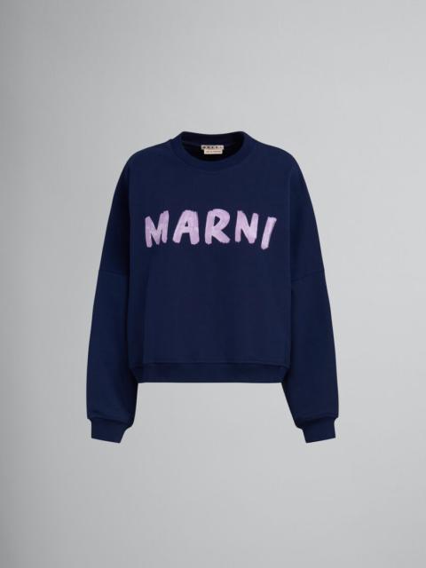 BLUE BIO COTTON SWEATSHIRT WITH MARNI PRINT