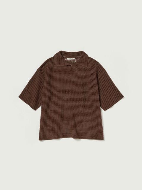 AURALEE TUSSAH SILK COTTON MESH KNIT SKIPPER POLO