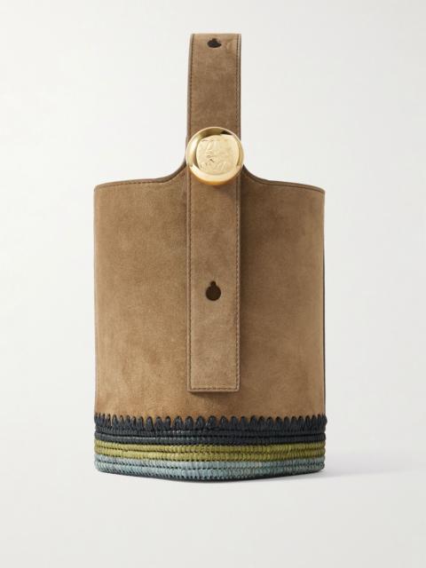 Loewe + Paula's Ibiza Pebble mini striped raffia-trimmed suede tote Brown