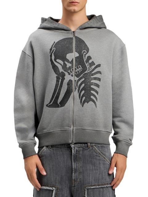 Palm Angels Men's Skull-Print Logo Zip-Front Hoodie - Melange Grey Black