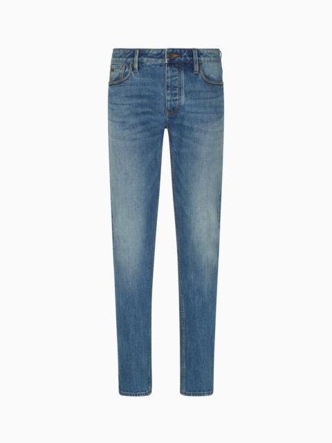 EMPORIO ARMANI J75 SLIM-FIT, STONE-WASHED STRETCH-DENIM JEANS