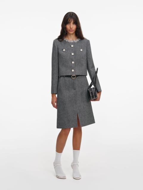 self-portrait Grey Herringbone Crystal Trim Jacket