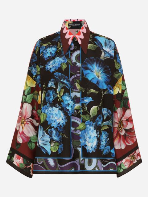 Oversize silk shirt with floral print