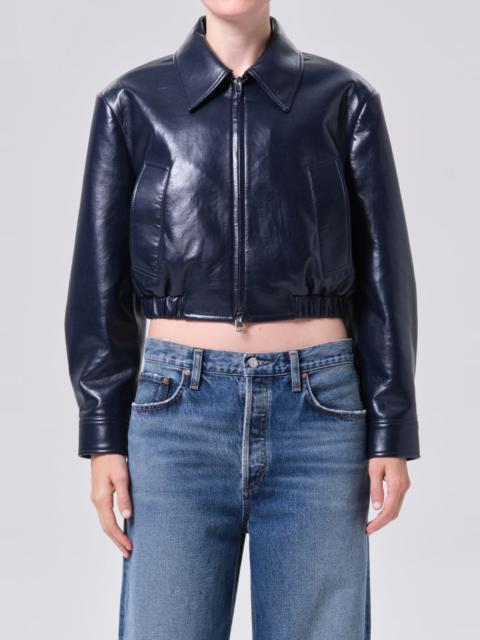NAHLA CROPPED JACKET (RECYCLED LEATHER) IN NAVY