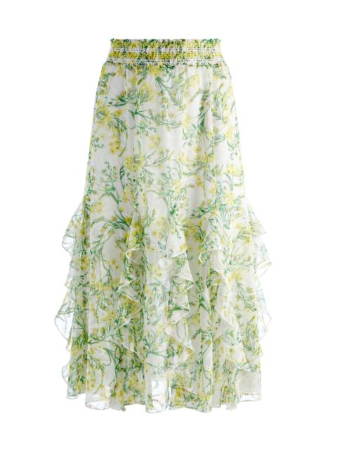 Alice + Olivia JOCELYN RUFFLE GODET MIDI SKIRT