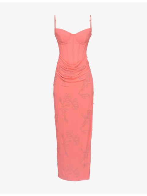 House of CB Carmella Floral-Embellished Woven Maxi Dress