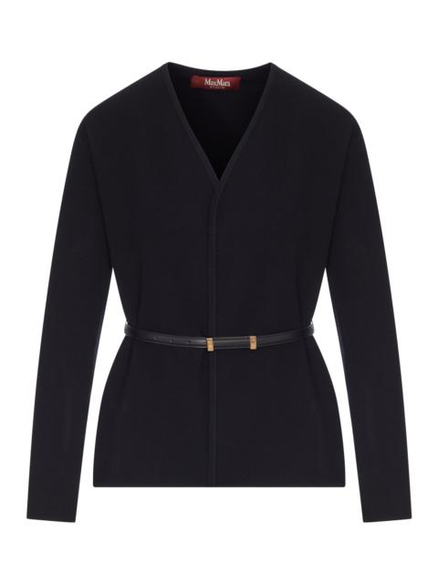 Max Mara Studio WOOL CARDIGAN WITH LEATHER PROFILES AND BELT