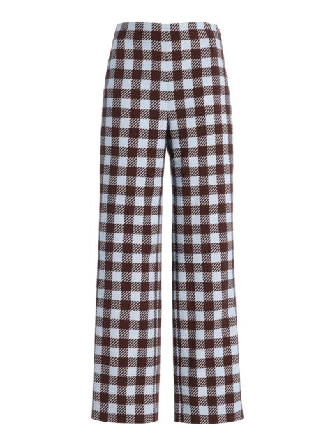Oscar de la Renta Gingham Wool-Blend Wide-Leg Pants plaid